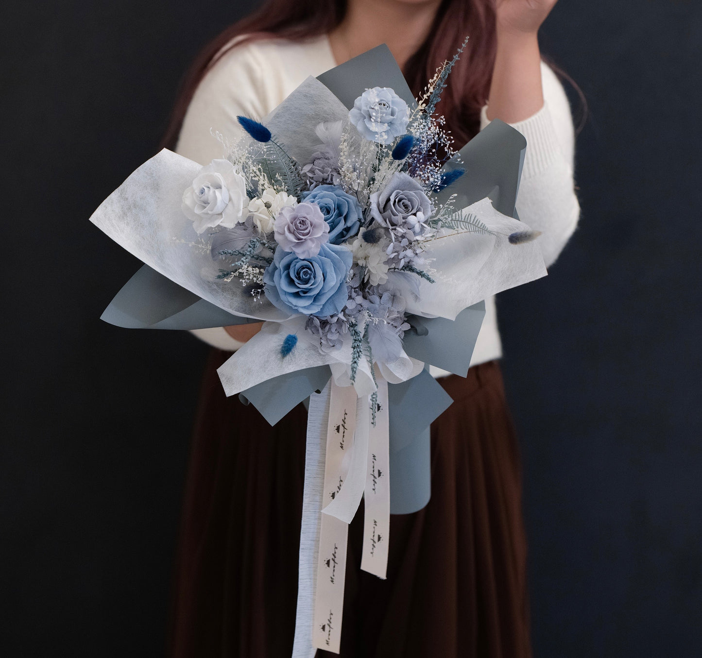 Bundle Class 4 (Preserved): Korean Style Bouquet + Large Vase/Basket