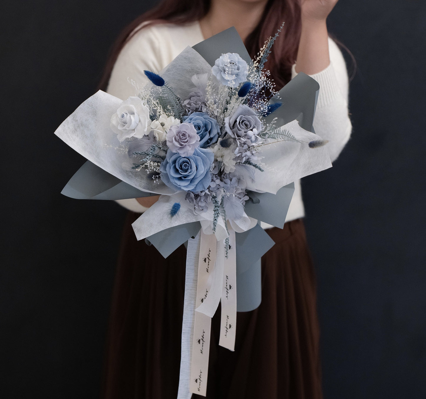 Bundle Class 3 (Preserved): Korean Style Bouquet + Small Vase/Basket