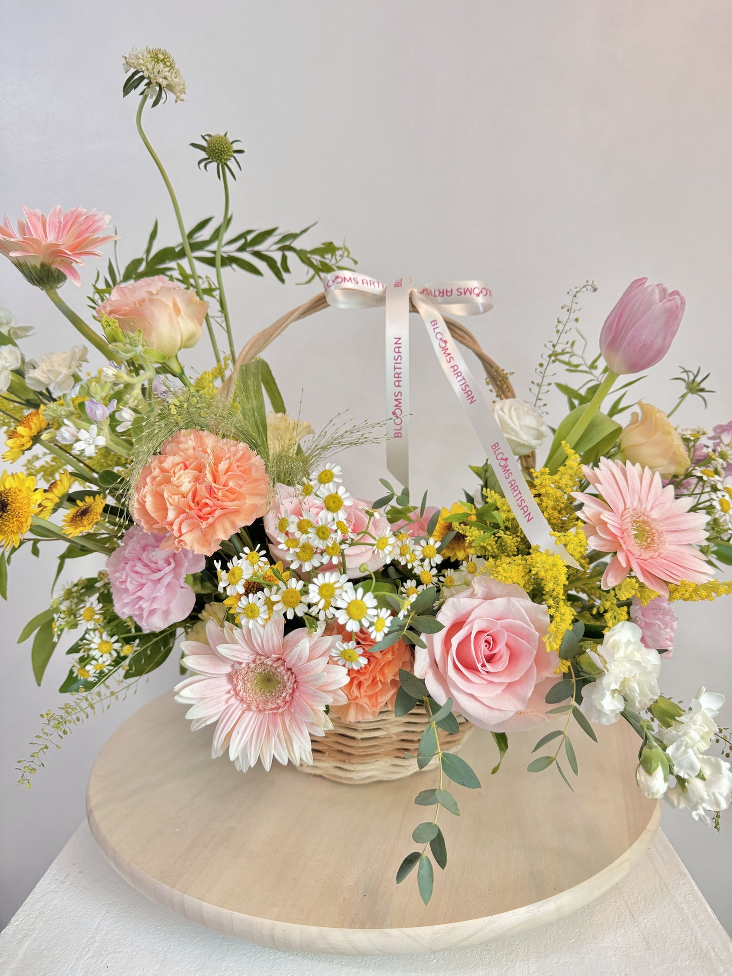 BEST SELLER Bundle Class 2 (Fresh): Korean Style Bouquet + Large Basket Arrangement
