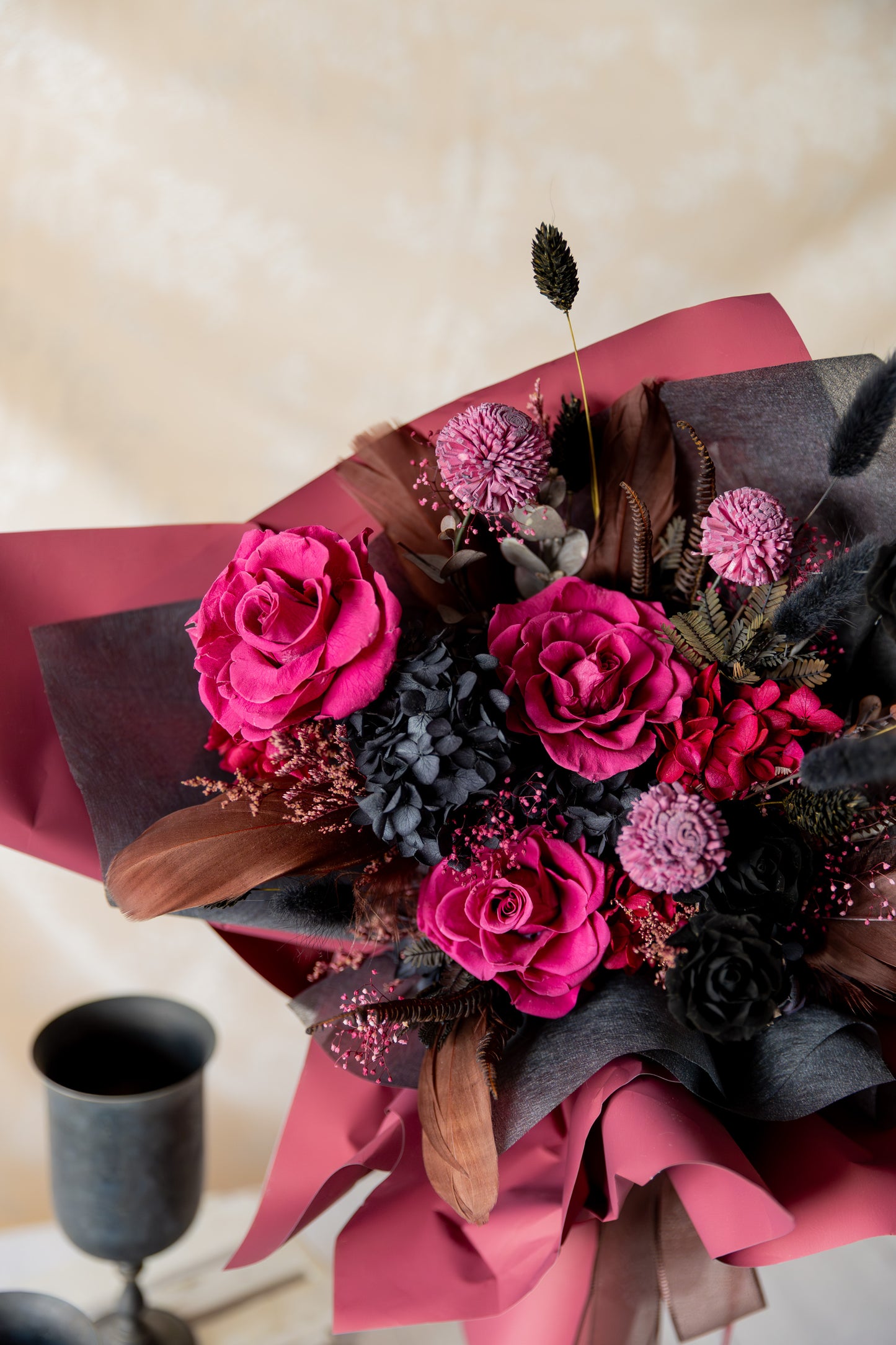 Bundle Class 4 (Preserved): Korean Style Bouquet + Large Vase/Basket