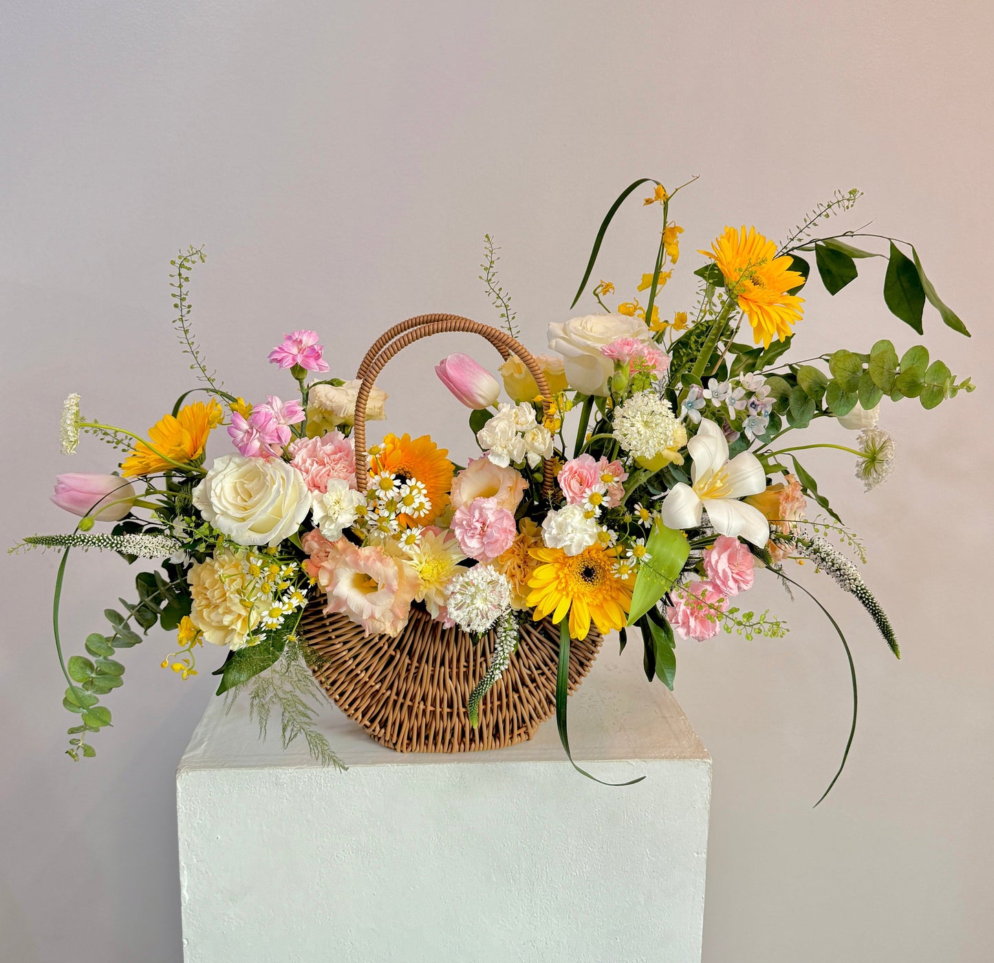 🌸 BEST SELLER Bundle Class 2 (Fresh): Korean Style Bouquet + Large Basket Arrangement