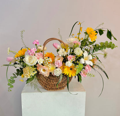 🌸 BEST SELLER Bundle Class 2 (Fresh): Korean Style Bouquet + Large Basket Arrangement