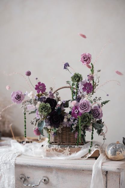 Bundle Class 4 (Preserved): Korean Style Bouquet + Large Vase/Basket