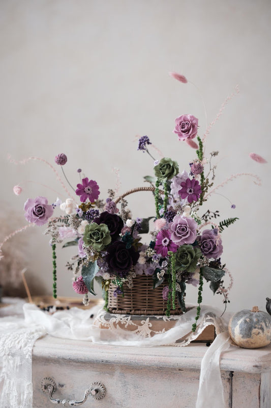 Bundle Class 4 (Preserved): Korean Style Bouquet + Large Vase/Basket