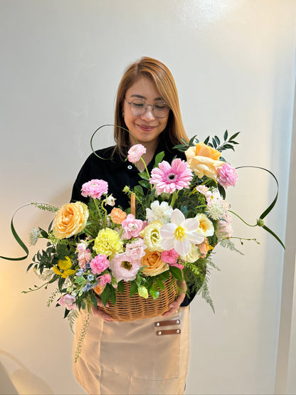 🌸 BEST SELLER Bundle Class 2 (Fresh): Korean Style Bouquet + Large Basket Arrangement