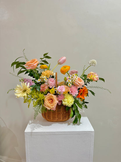 🌸 BEST SELLER Bundle Class 2 (Fresh): Korean Style Bouquet + Large Basket Arrangement