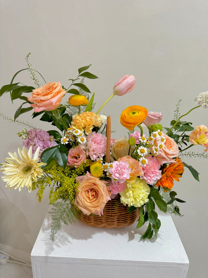 🌸 BEST SELLER Bundle Class 2 (Fresh): Korean Style Bouquet + Large Basket Arrangement