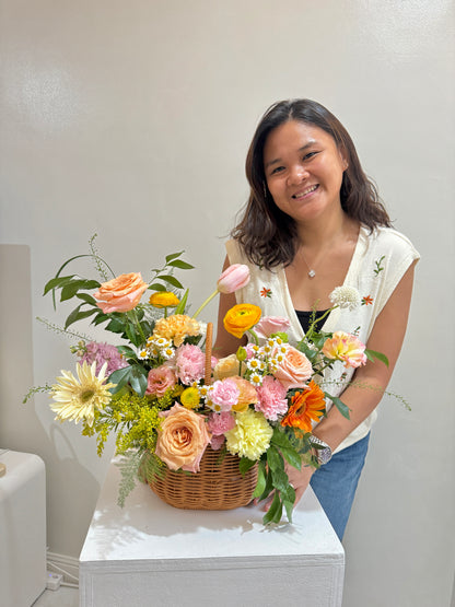 🌸 BEST SELLER Bundle Class 2 (Fresh): Korean Style Bouquet + Large Basket Arrangement