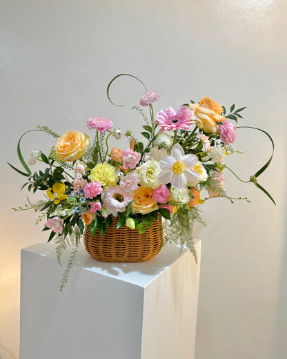 🌸 BEST SELLER Bundle Class 2 (Fresh): Korean Style Bouquet + Large Basket Arrangement