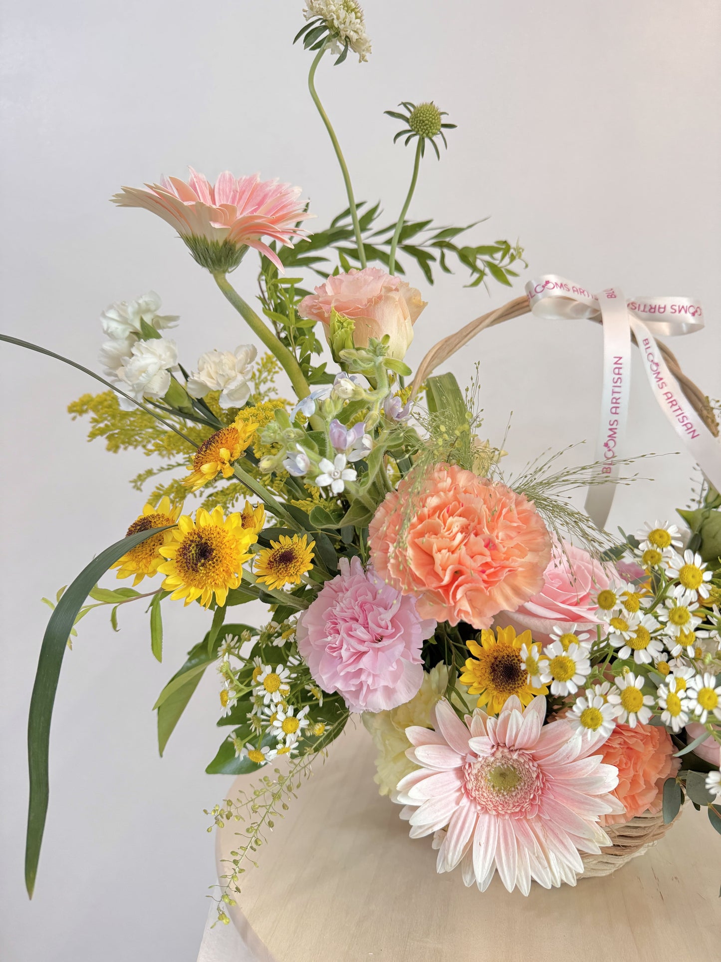 BEST SELLER Bundle Class 2 (Fresh): Korean Style Bouquet + Large Basket Arrangement