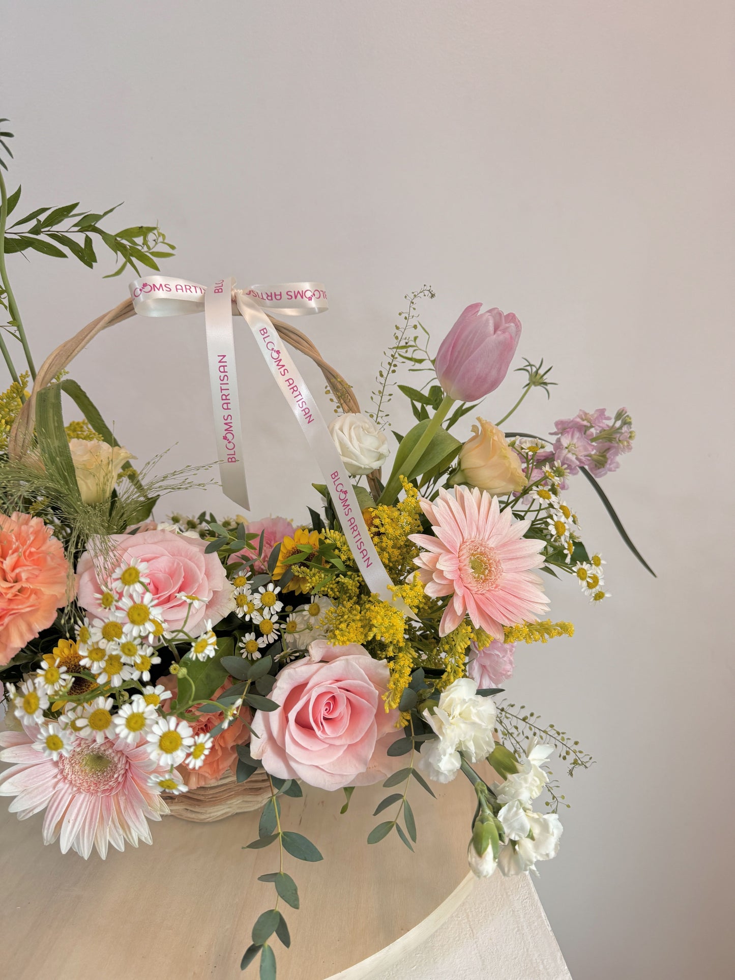 BEST SELLER Bundle Class 2 (Fresh): Korean Style Bouquet + Large Basket Arrangement