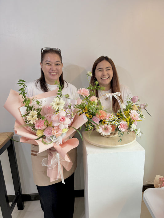 BEST SELLER Bundle Class 2 (Fresh): Korean Style Bouquet + Large Basket Arrangement