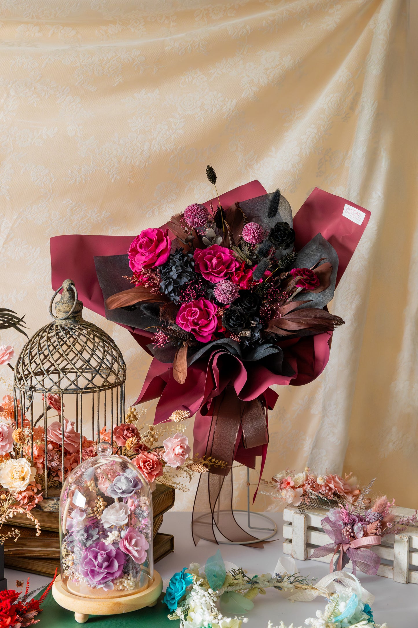 Bundle Class 4 (Preserved): Korean Style Bouquet + Large Vase/Basket